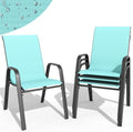 Patio Dining Chairs Set of 4 Outdoor Stackable Dining Chairs for All Weather 350lbs Capacity Heavy Duty Textilene Fabric Rustproof Metal Frame Patio Furniture for Backyard Garden Poolside (Blue green)