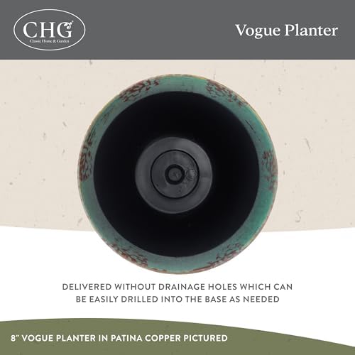Vogue Resin Planter, Pottery Finish Garden Pot, 8” Patina Copper