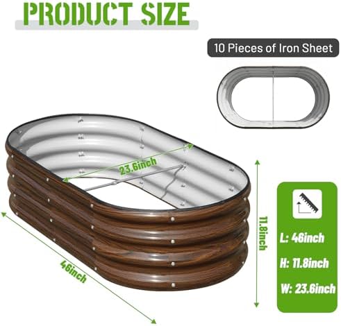 SnugNiture Galvanized Raised Garden Bed, 4x2x1ft Oval Metal Planter Box for Planting Outdoor Plants Vegetables