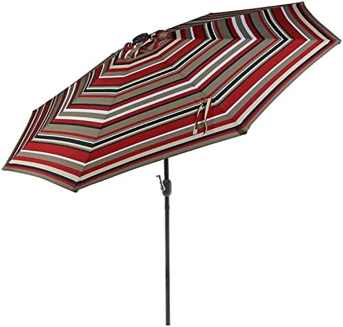 Sunnydaze 9-Foot Outdoor Patio Umbrella with Solar Lights, Awning Stripe