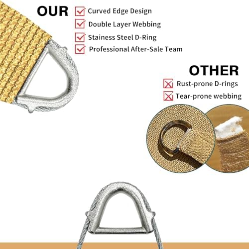 Reinforced Corners & Edges 20' x 20' Rectangle Sun Shade Sail Commercial Grade Curved Edge UV Block Canopy for Outdoor, Patio, Backyard, Garden, Pool, Deck, Heavy-Duty Design, Sand
