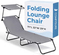 ComfySure Folding Outdoor Lounge Chair with Canopy - Portable & Adjustable Beach Lounge Chair - 5-Positions, Carry Handles, 600D Fabric, 220 lbs Capacity – Tanning Chaise Lounge for Beach, Patio