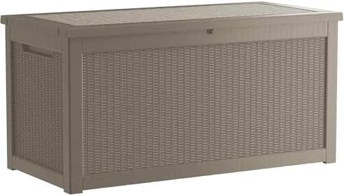 320 Gallon Outdoor Storage Box Waterproof, Lockable Resin Deck Box Large Storage Bin for Patio Furniture Cushion, Garden Tools, Pool Accessories, UV-Resistant Outside, Grey