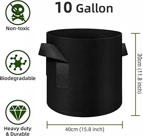 12-Pack 10 Gallon Plant Grow Bags, Thickened Nonwoven Fabric Pots with Handles, Vegetable Planter Bags Containers, Cloth Planters for Garden