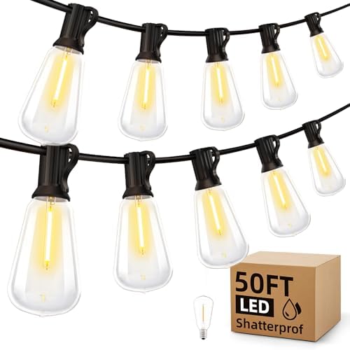 MGVIH Outdoor String Led Patio Lights - 50Ft 15M Outside Waterproof