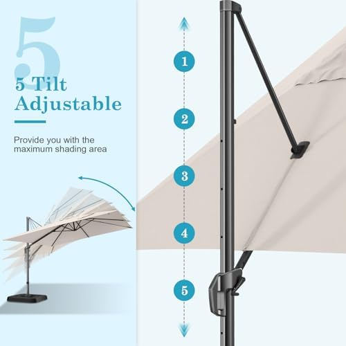 HOTIME10x10ft Patio Umbrella Cantilever Umbrella - Upgrade and Intensify - with 360 Rotation and 5 Angles Adjustment - Aluminum Offset Pool Umbrella Square Outdoor Umbrellas for Patio Garden Deck Pool, Beige