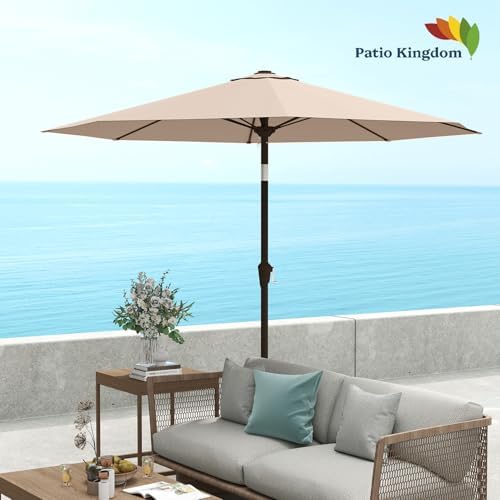 9FT Patio Umbrella with Fiberglass Ribs, Outdoor Market Table Umbrella with Crank and Tilt, UV Resistant Waterproof Canopy for Patio, Garden, Deck, Pool, Beige