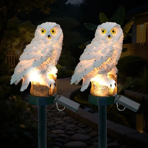 2 Pack Owl Figure Solar LED Lights, Resin Garden Waterproof Decorations with Stake for Outdoor Yard Pathway Outside Patio Lawn Decor