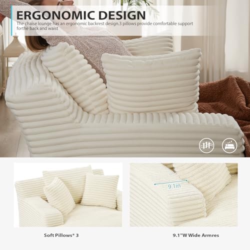 ivoros 50 Inch Chaise Lounge Chair Indoor, Oversized Corduroy