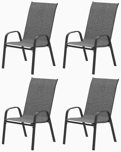 Patio Chairs Set of 4, Outdoor Stackable Dining Chairs for All Weather, Breathable Outdoor Furniture for Backyard Deck Garden Lawn, Dark Grey