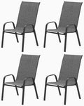 Patio Chairs Set of 4, Outdoor Stackable Dining Chairs for All Weather, Breathable Outdoor Furniture for Backyard Deck Garden Lawn, Dark Grey
