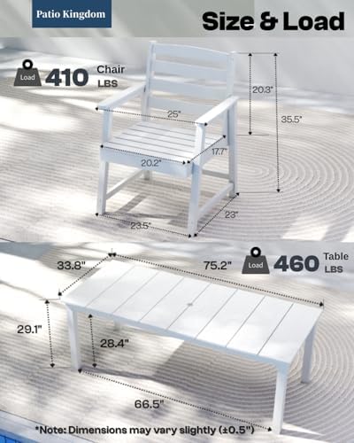 HDPE 7-Piece Outdoor Dining Set with Armchairs, White