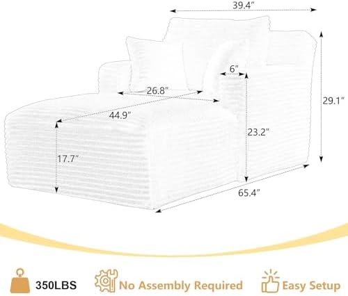 65.4" Boneless Chaise Lounge Chair Indoor, Comfy Beige Reading Chair