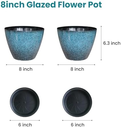 Vanslogreen Plant Pots Set of 2, 8 inch Plastic Planters with Drainage