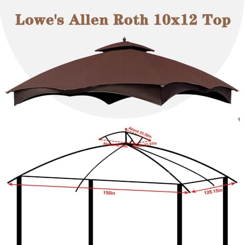 SCOCANOPY Replacement Cover Compatible with Lowe's Allen Roth 10X12 Gazebo Model #GF-12S004B-1/ GF-12S004BTO/TPGAZ17-002C，(Brown)