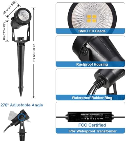ALOVECO Low Voltage Landscape Lights, 8 Pack LED Spot Lights Outdoor with 30W Transformer IP65 Waterproof, Plug in Outdoor Landscape Lighting for Yard Garden Tree House Flag Pathway (Warm White 2700K)