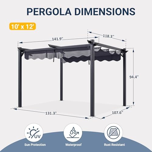 Polar Aurora 10'x12' Outdoor Pergola with Retractable Canopy