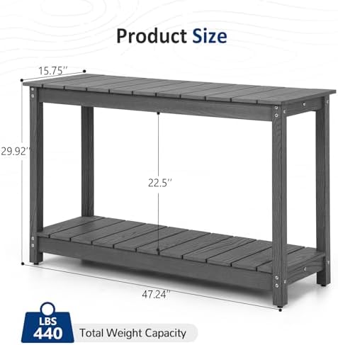Outdoor Console Table, 48" Weather Resistant HIPS Patio Side Table