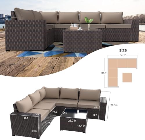 Kullavik 6PCS Outdoor Patio Furniture Set PE Wicker Rattan Sectional Sofa