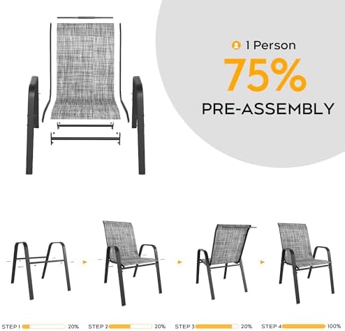 Patio Chairs Set of 6, Stackable Outdoor Dining Chairs for All Weather Textilene Fabric & Metal Frame, Outdoor Chairs Set for Backyard Deck Garden