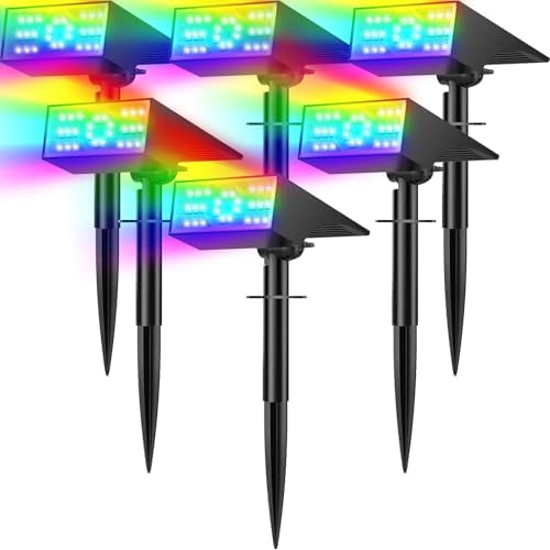 Solar Color Changing RGB Spot Lights Outdoor, 6 Pack/7 Lighting Modes