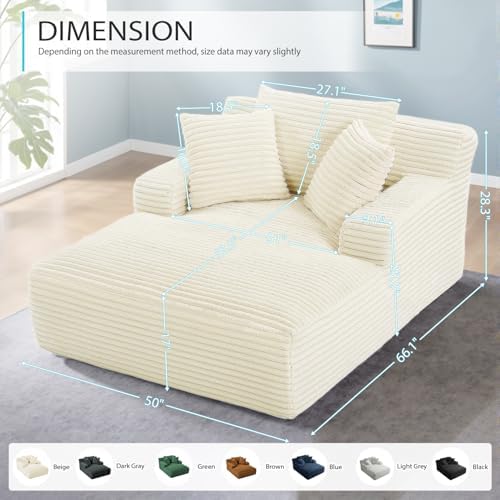 ivoros 50 Inch Chaise Lounge Chair Indoor, Oversized Corduroy