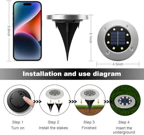 OULONGER 4.6inch Solar Ground Lights, Garden Solar Outdoor Waterproof Pathway Bright In-Ground Landscape Lights for Patio, Lawn, Yard, Driveway, Step and Walkway(White Light 10Packs)