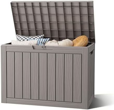 Waterproof Outdoor Storage Box, Resin Patio Bin,50 Gal,Grey
