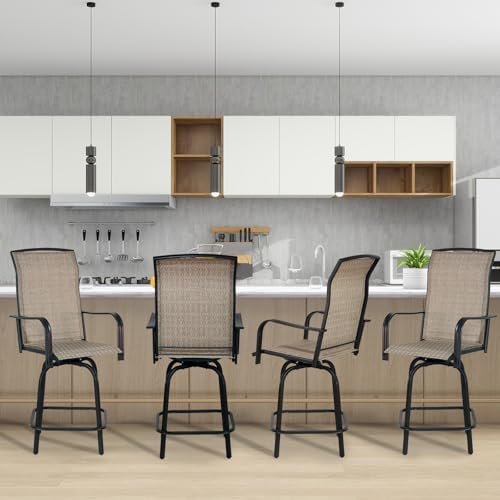 Outdoor Bar Stools Set of 2, 26.6" Seat Height Patio Bar Stools, All Weather Bar Height Swivel Patio Chairs with High Back for Bistro, Patio, Garden