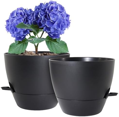 WSMKSZ 10 inch Self Watering Pots, 2 Pack Plastic Planters with Mesh