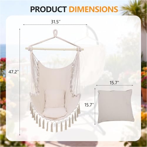 ONCLOUD Hammock Chair with Steel Spreader Bar (Beige w/Tassels)