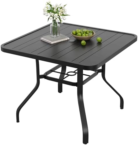 Soohow Patio Dining Table 35"x35", Square Outdoor Dining Table with 1.57" Umbrella Hole, Metal Outdoor Furniture for Patio, Graden, Backyard and Poolside, Weather-Resistant