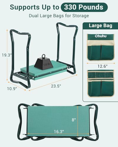 Ohuhu Garden Kneeler and Seat 8" Wider Pad Heavy Duty 2-in-1 Foldable Stool