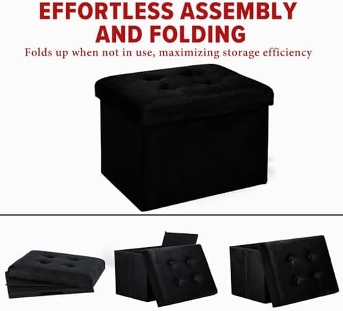 LINMAGCO Ottoman with Storage Small Foot Rest Stool Under Desk Stool Short Folding Footrest for Living Room Bedroom Home Office Dorm Dark 17x13x13in(Black)