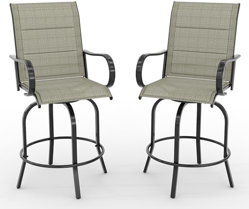 Outdoor Swivel Bar Stools Set of 2, Bar Height Patio Chairs with High Back & Armrest, All-Weather Textilene Fabric 360° Swivel Tall Barstools for Patio, Deck, Backyard, Garden