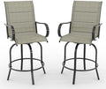 Outdoor Swivel Bar Stools Set of 2, Bar Height Patio Chairs with High Back & Armrest, All-Weather Textilene Fabric 360° Swivel Tall Barstools for Patio, Deck, Backyard, Garden