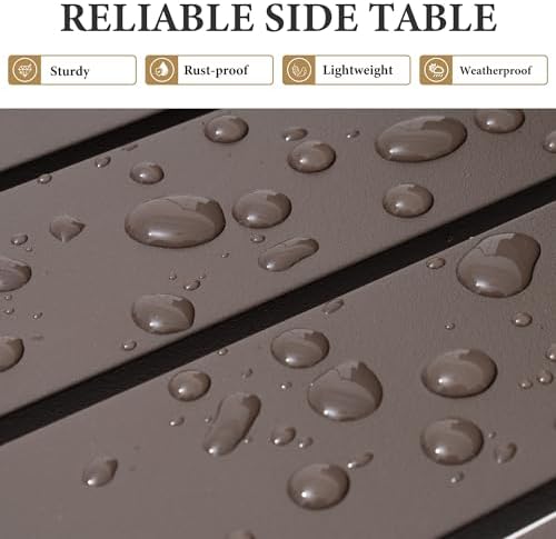 Aluminum Outdoor Side Table, Small Patio Coffee Bistro End Table, Brown