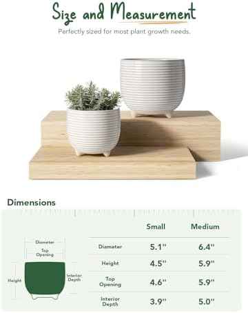 LE TAUCI Ceramic Plant Pots, 5.1 + 6.4 Inch, Set of 2, Reactive Glaze White