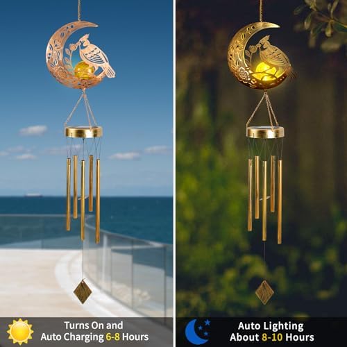 Moon Cardinal Wind Chime for Outside - Exquisite Vermilion Bird