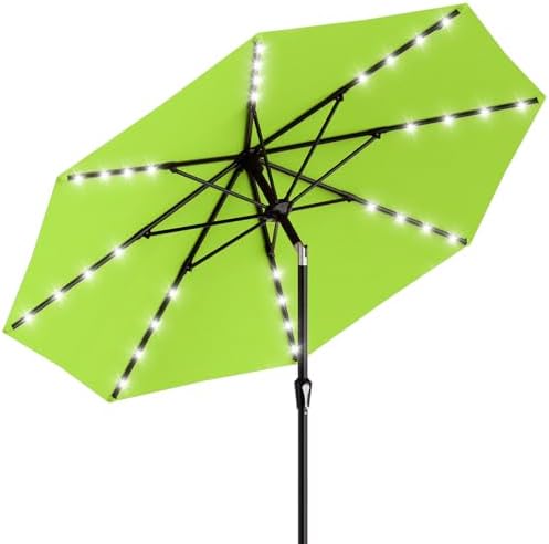 AreShark 9FT Patio Umbrella with Solar Lights, 32 Lighted Pool Umbrella w/Tilt and Crank, Outdoor Market Solar Umbrellas for Garden, Deck, Backyard, Pool and Beach, Apple Green