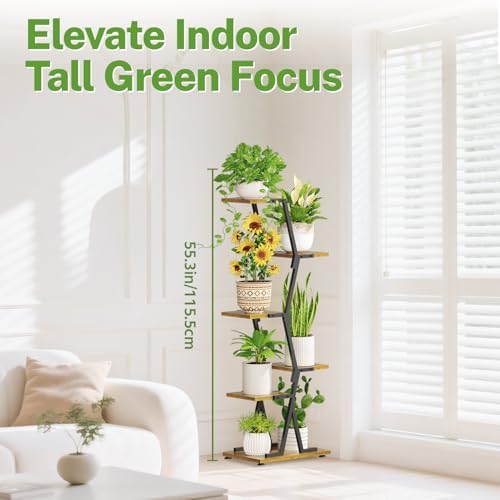 iDavosic.ly 5 Tier Indoor Plant Stand, Corner Tall Metal Shelf, Black Brown
