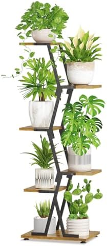 iDavosic.ly 5 Tier Indoor Plant Stand, Corner Tall Metal Shelf, Black Brown