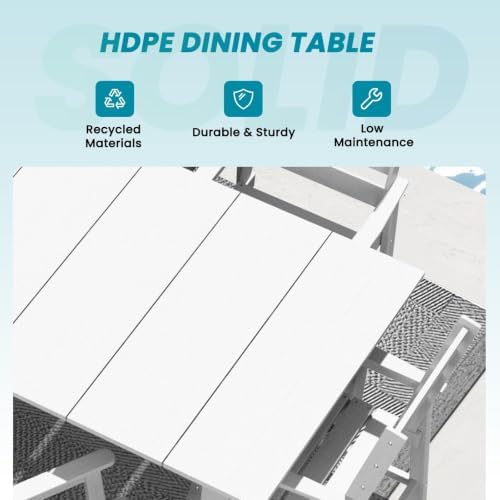LOUNZY 89.4" HDPE Outdoor Dining Table for 8 &10 White