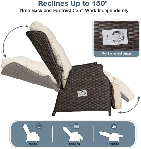 Outdoor Recliner with Adjustable Backrest and Footrest,Beige