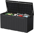 110 Gallon Deck Box Outdoor Indoor Waterproof Storage Box, Black