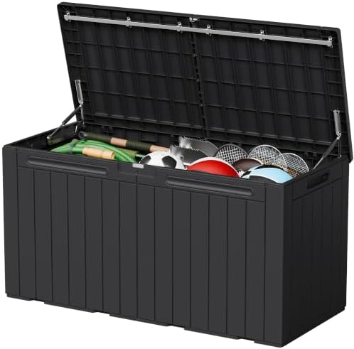 110 Gallon Deck Box Outdoor Indoor Waterproof Storage Box, Black