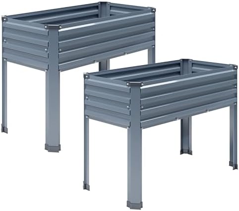 DIIYIV 2PCS Galvanized Raised Garden Bed with Legs,2PCS 48×18×30in