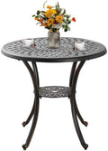 31" Round Patio Dining Table with Umbrella Hole, Cast Aluminum Bistro Table Outdoor Side Table for Backyard, Garden, Patio, Porch