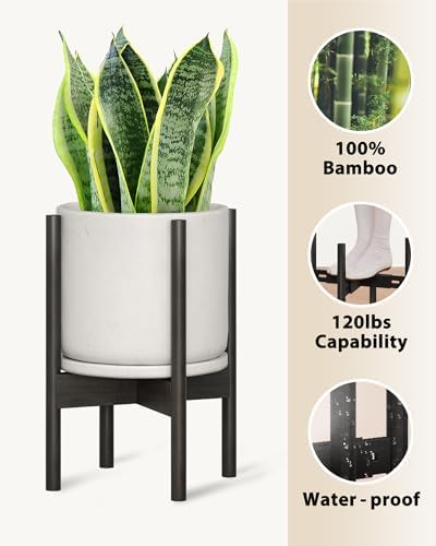 GENTINGBRO Adjustable Plant Stand Indoor, Bamboo Plant Stand Fits 8 9 10 11 12 Inches, Small Corner Planter Holder for Indoor Plants, Single Floor Plant Stands for Living Room Balcony, Pure Black