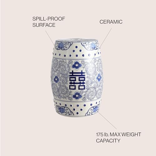 JONATHAN Y Double Happiness Ceramic Garden Stool 18" Table, Blue/White